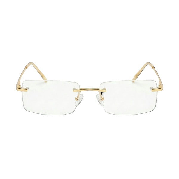 Gold-framed eyeglasses on a white background